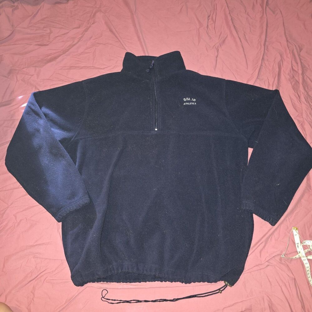 Queensboro Blue/Black Fleece Sweatshirt 1/4 Zip Long Sleeve Sz L VTG
